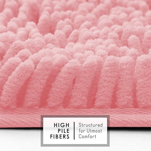 Hearth & Harbor Bathroom Rugs, Chenille Bath Mat - Machine Washable Bath Mats for Bathroom Non-Slip Backing Rubber, Quick Dry Bathroom Mat, 17 x 24 - Pink