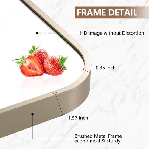 48x30 Inch Brushed Nickel Bathroom Mirror, Framed Rectangle Mirror with Rounded Corner, Brushed Mirror, Silver Bathroom Mirror for Over Sink, Vanity, Living Room, Bedroom, Horizontal/Vertical