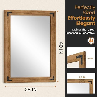 Wood Framed Bathroom Vanity Mirror for Wall, 28"x40" Farmhouse Mirror