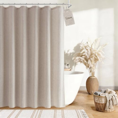 Extra Long Linen Shower Curtain for Bathroom 90 Inch Long Taupe Burlywood