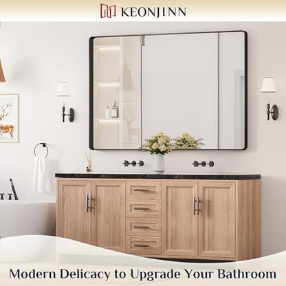 Keonjinn 60 x 40 Inch Black Bathroom Mirrors for Over Sink, Tempered Glass