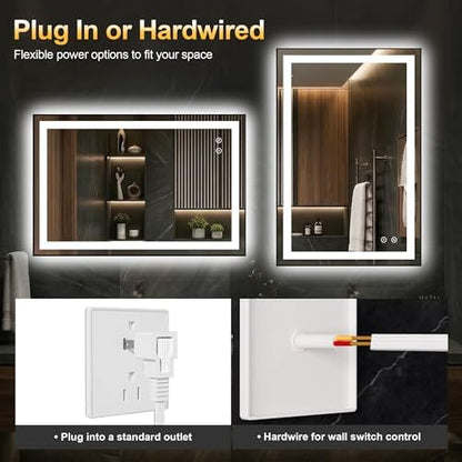 LED Bathroom Mirror with Light, 24x36 Vanity Mirror for Wall with Frame