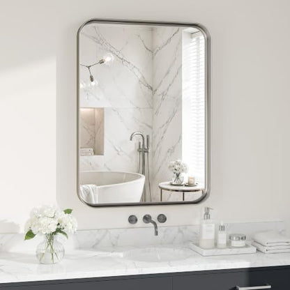 Bathroom Mirror for Wall, 30x22 Inch Rectangle Mirror,Matte Silver Metal Framed Bathroom Vanity Mirror for Restroom Farmhouse, HD Tempered Glass,Anti-Rust Aluminum Alloy Mirror
