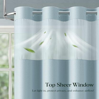 Dynamene Fog Blue Hook Free Waffle Shower Curtain & Snap-in Liner,72x81