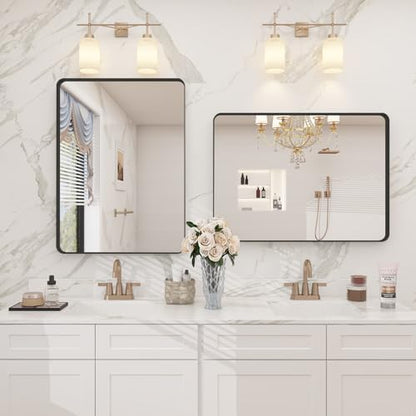 24x30 Inch Black Metal Framed Bathroom Mirror for Wall