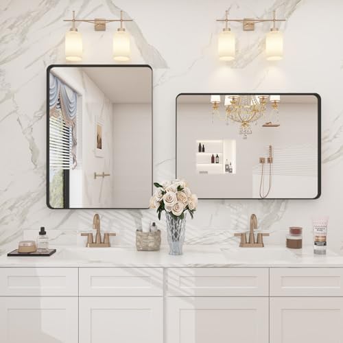 CHAMROR 20x30 Inch Black Metal Framed Bathrrom Mirror for Wall