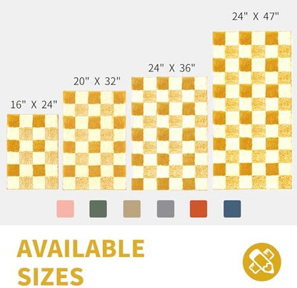 CozeCube Harvest Gold Checkered Bath Mat 47"x24" Non Slip Washable Rug