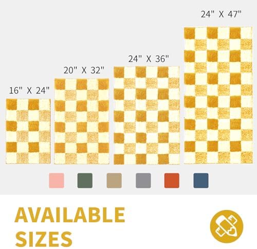 CozeCube Harvest Gold Checkered Bath Mat 36"x24" Non Slip Washable Rug