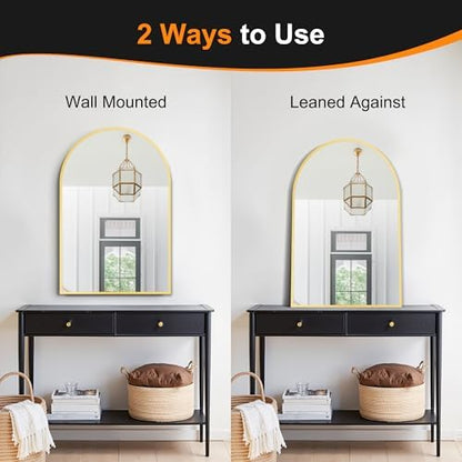Delma Arched Bathroom Mirror, 26"x38", Gold