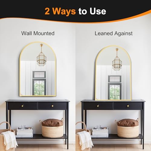 Delma Arched Bathroom Mirror, 26"x38", Black