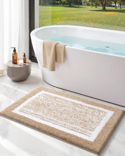 Color&Geometry Bathroom Runner Non Slip, Simple and Stylish,24"x59",Khaki