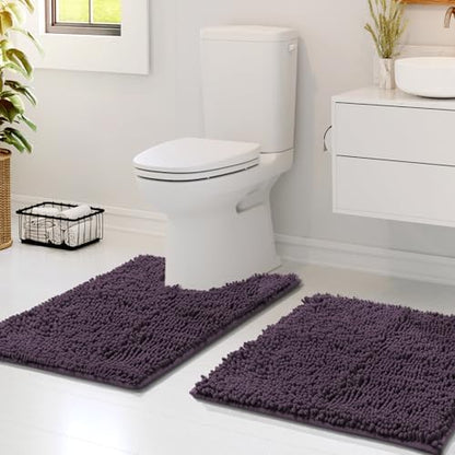 Hearth & Harbor Bathroom Rugs, Chenille Bath Mat - Machine Washable Bath Mats for Bathroom Non-Slip Backing Rubber, Quick Dry Bathroom Mat - Purple 17x24-20x24