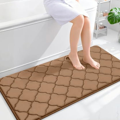 OLANLY Memory Foam Bath Mat Rug 47x24, Ultra Soft Bathroom Rugs, Dark Beige