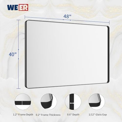 WEER Black Bathroom Vanity Mirror 48X40 Inch