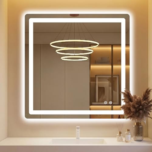 LED Bathroom Mirror with Lights, 30 x 30 Lighted Vanity Wall Mirror