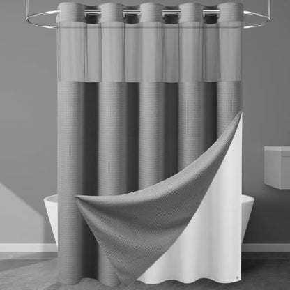 EUTXL Heavyweight No Hook Shower Curtain with Liner, Grey,71x86
