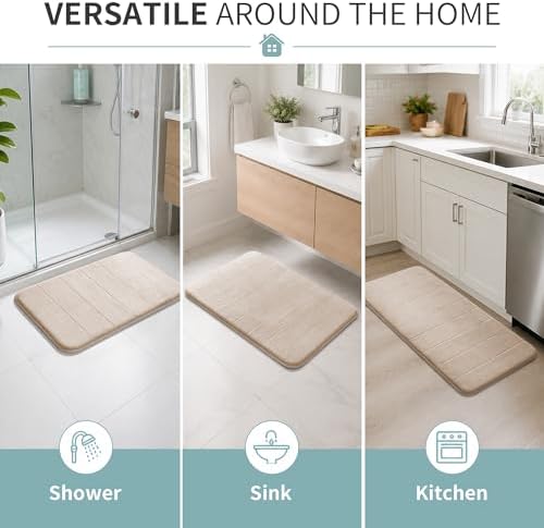 Yimobra Memory Foam Bath Mat, Soft Absorbent Bathroom Rug, 24x17, Beige