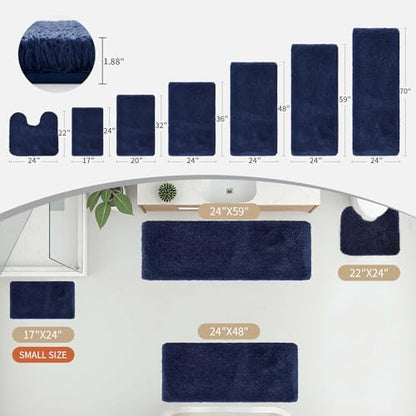 Disolla Navy Bathrom Runner Rug 24x70 - Extra Large Soft Plush Bath Mat, Thick Long Non-Slip Shaggy Floor Mat, Ultra-Absorbent for Master Bathroom Vanity