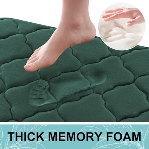OLANLY Memory Foam Bath Mat Rug 24x16, Ultra Soft Bathroom Rugs, Dark Green
