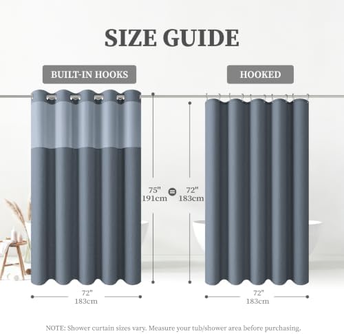 BTTN Blue Ringless Linen Textured Shower Curtain with Snap in Liner, 72x75
