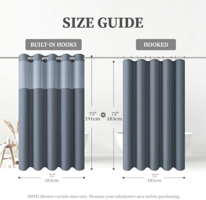 BTTN Blue Ringless Linen Textured Shower Curtain with Snap in Liner, 72x75