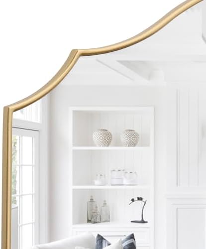 Besdomus Gold Scalloped Wall Mirror: 40"x29" Large Wooden Bathroom Mirror