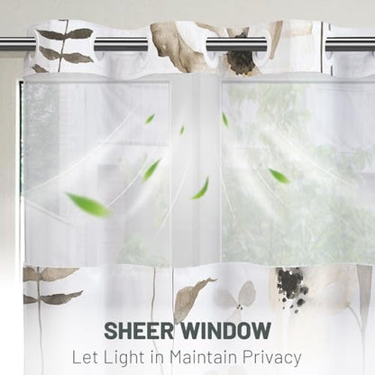 WITHLOC No Hook Floral Shower Curtain with Liner, Beige, 71x74