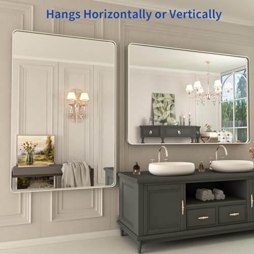 WEER Brushed Nickel Bathroom Vanity Mirror 48X32 Inch