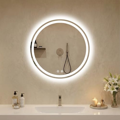 DUMOS 24 Inch Round LED Bathroom Mirror with Lights, Circle Vanity Mirror