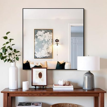 COFENY Black Bathroom Mirror for Wall, 30x30 Inch Rectangle Mirrors with Metal Frame, Modern Vanity Wall Square Mirror for Bathroom Living Room, Entryway Hangs Horizontal or Vertical