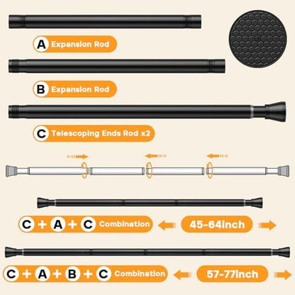 2 Pack Adjustable Tension Rods 45-77 Inch - Black