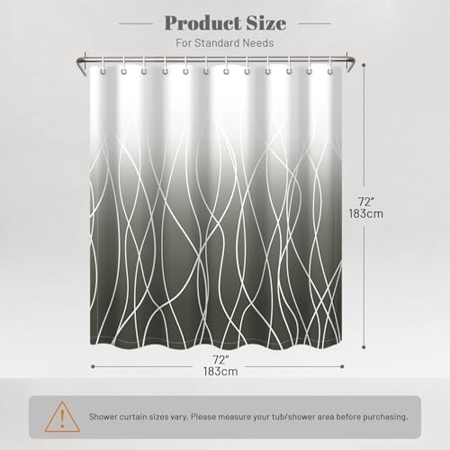Striped Shower Curtain for Bathroom, Ombre Dark Grey, 72" W x 72" L