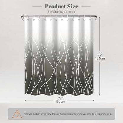 Striped Shower Curtain for Bathroom, Ombre Dark Grey, 72" W x 72" L