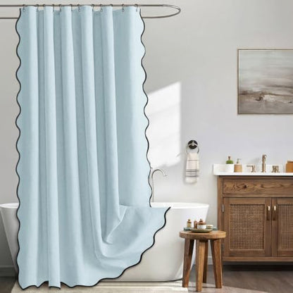 MIULEE 72"x84" Extra Long Scalloped Linen Shower Curtain Fog Blue