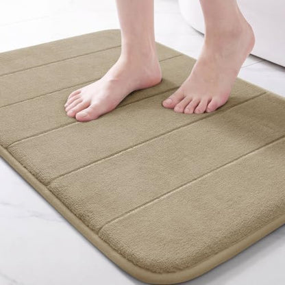 Yimobra Memory Foam Bath Mat, Super Soft Absorbent Bathroom Rug Non Slip, Quick Dry, Machine Washable Floor Carpet for Tub Shower, Home Decor Accessories, 24x17, Light Tan