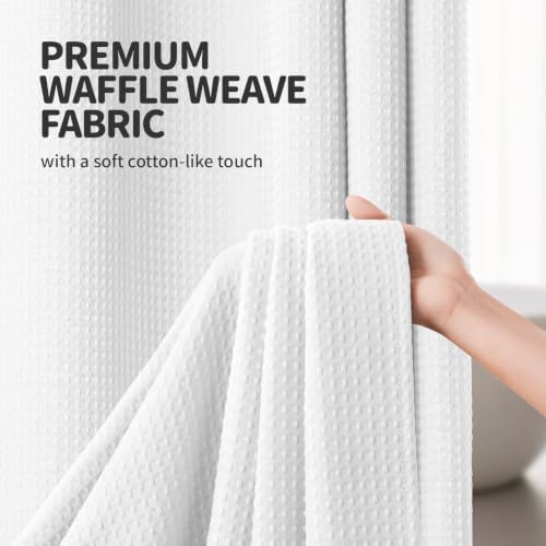 Dynamene White Hook Free Waffle Shower Curtain & Snap-in Fabric Liner,72x83