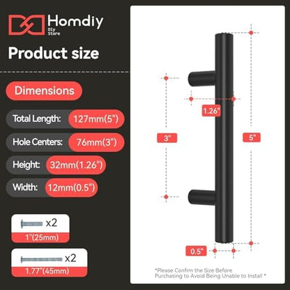 homdiy 100Pack 3in Cabinet Handles Black Kitchen Cabinet Pulls Drawer Pulls for Dresser Drawers