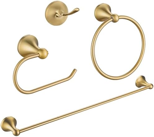 Brushed Gold Bathroom Hardware Set Wall Mounted Gold Accessories Set 4 Pieces Bathroom Hardware Set, 23.6 inch Towel Bar | Towel Hook | Toilet Paper Holder | Hand Towel Holder