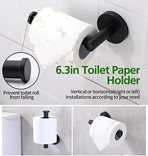 5pcs Bathroom Hardware Set, Matte Black Bathroom Hardware Set, Including 16" Hand Towel Bars, Toilet Paper Holders, Towel Rings, Robe Towel Hooks