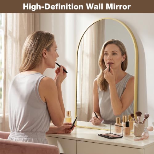 24"x36" Brushed Gold Arched Vanity Bathroom Mirror, Set of 2