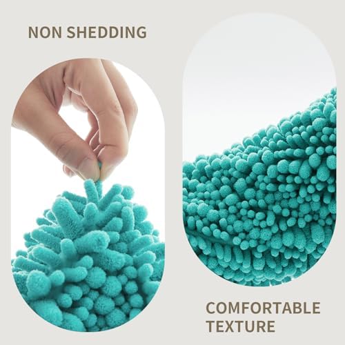 Toilet Rugs U-Shaped Mat 24x24, Contour Bathroom Mat - Ultra Soft & Absorbent Chenille, Quick-Dry, Machine Washable with Non Slip Barrier Backing, Teal