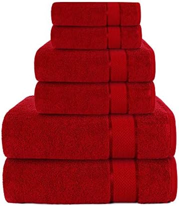 6 Piece Bath Towel Set, 2 Bath, 2 Hand, 2 Washcloths, Red