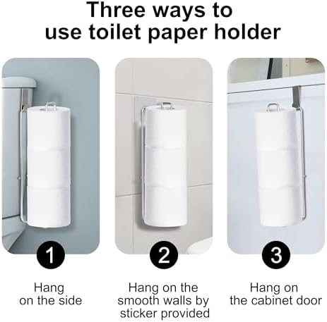 Bathroom Toilet Paper Holder with Storage Extra 3 Rolls, Over The Tank Toilet Paper Holder Wall Mount, Small Restroom Organizer, Adhesive RV Tissue Storage, Stainless Steel, Silver, 1PC