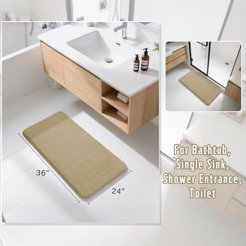 Yimobra Large Bath Mat 36"x24", Super Soft Quick Dry Memory Foam Bathroom Rug, Water Absorbent, Non Slip Backing Machine Washable for Tub Shower, Thick Comfort Support, Light Tan