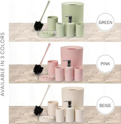 CERBIOR Bathroom Accessories Set 6 PCS Wheat Straw BathroomSet,Beige