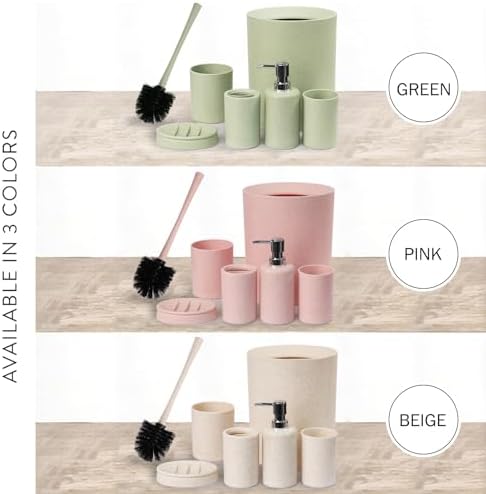 CERBIOR Bathroom Accessories Set 6 Piece Wheat Straw Bath Ensemble,Green