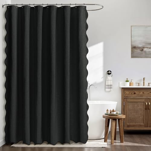 MIULEE 72"x96" Extra Long Scalloped Linen Shower Curtain Black