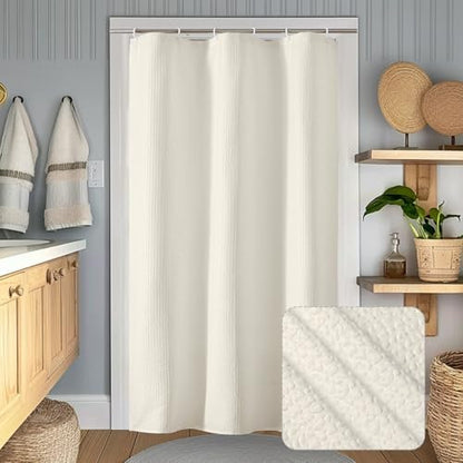 OWENIE Cream Stall Shower Curtain for Bathroom, 3D Embossed Textured Fabric Small Shower Curtain for Narrow Stall Size, Machine Washable Water Resistance, Hotel Style, 36" W x 72" L, Cream