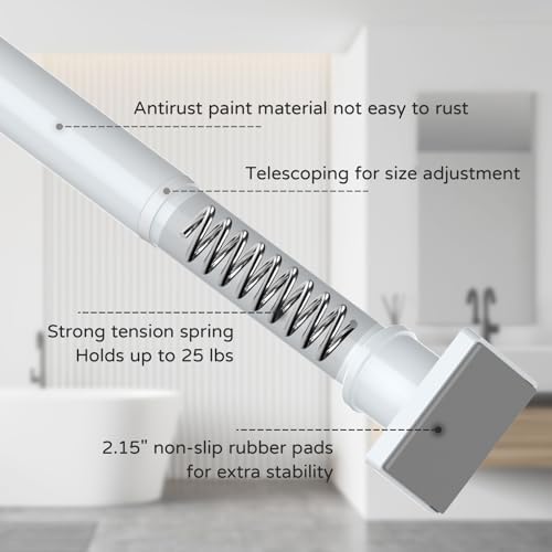 UIOSANRT White Shower Curtain Rod 31-68 Inches Non-Slip Shower Rod Tension Mounted No Drill Shower Curtain Rods Spring Tension Rod Adjustable Tension Curtain Rod for Windows Bathroom