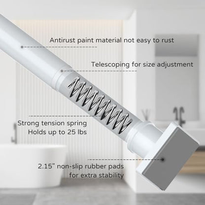 UIOSANRT White Shower Curtain Rod 31-68 Inches Non-Slip Shower Rod Tension Mounted No Drill Shower Curtain Rods Spring Tension Rod Adjustable Tension Curtain Rod for Windows Bathroom